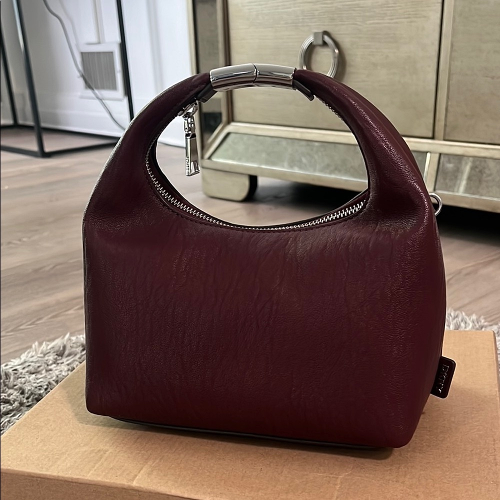 DKNY BURGUNDY TEXTURED HOBO CROSSBODY BAG WITH SILVER HARDWARE - LIKE NEW
